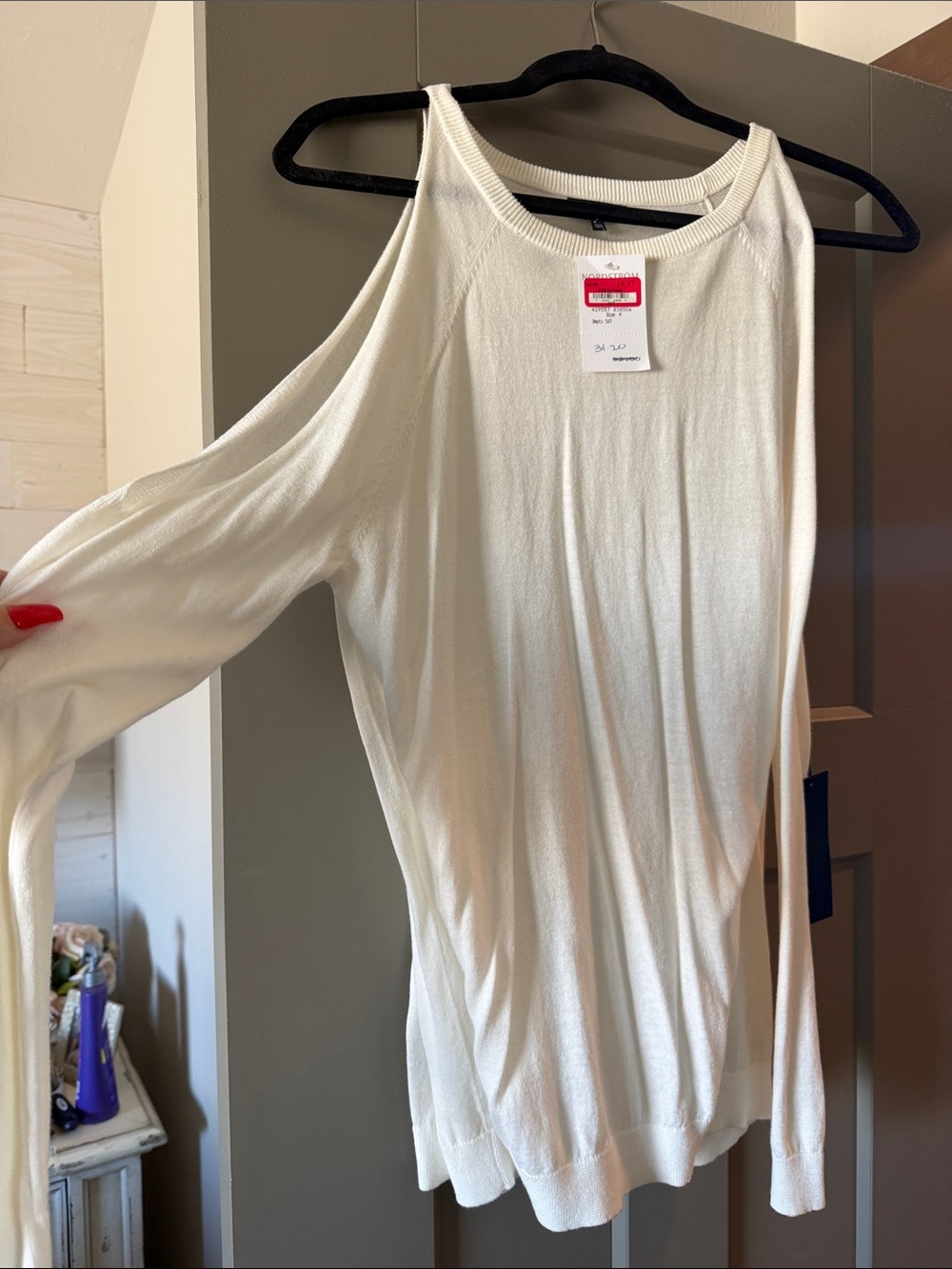 Tildon Cream Cold-Shoulder Long Sleeve Top